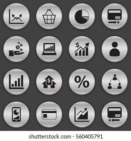 Set Of 16 Editable Logical Icons. Includes Symbols Such As Schema, Equalizer Display, Revenue And More. Can Be Used For Web, Mobile, UI And Infographic Design.
