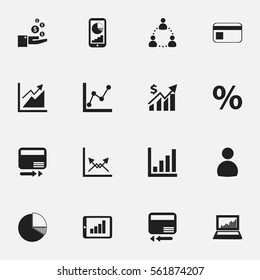 Set Of 16 Editable Logical Icons. Includes Symbols Such As Circle Diagram, User, Graph Information And More. Can Be Used For Web, Mobile, UI And Infographic Design.