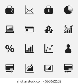 Set Of 16 Editable Logical Icons. Includes Symbols Such As User, Circle Diagram, Credit Card And More. Can Be Used For Web, Mobile, UI And Infographic Design.