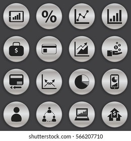 Set Of 16 Editable Logical Icons. Includes Symbols Such As Bank Payment, Percent, Circle Diagram And More. Can Be Used For Web, Mobile, UI And Infographic Design.