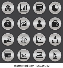 Set Of 16 Editable Logical Icons. Includes Symbols Such As Pay Redeem, Trading Purse, Circle Diagram And More. Can Be Used For Web, Mobile, UI And Infographic Design.