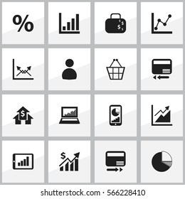 Set Of 16 Editable Logical Icons. Includes Symbols Such As Banking House, Pay Redeem, Credit Card And More. Can Be Used For Web, Mobile, UI And Infographic Design.