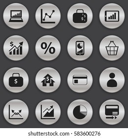 Set Of 16 Editable Logical Icons. Includes Symbols Such As Cash Briefcase, Pay Redeem, Phone Statistics And More. Can Be Used For Web, Mobile, UI And Infographic Design.