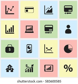 Set Of 16 Editable Logical Icons. Includes Symbols Such As Revenue, Pay Redeem, User And More. Can Be Used For Web, Mobile, UI And Infographic Design.