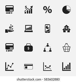 Set Of 16 Editable Logical Icons. Includes Symbols Such As Profit, Bank Payment, Money Bag And More. Can Be Used For Web, Mobile, UI And Infographic Design.