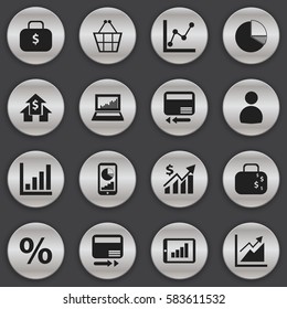 Set Of 16 Editable Logical Icons. Includes Symbols Such As Circle Diagram, Percent, Equalizer Display And More. Can Be Used For Web, Mobile, UI And Infographic Design.