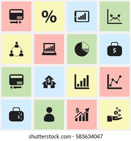 Set Of 16 Editable Logical Icons. Includes Symbols Such As Revenue, User, Pay Redeem And More. Can Be Used For Web, Mobile, UI And Infographic Design.
