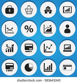 Set Of 16 Editable Logical Icons. Includes Symbols Such As User, Money Bag, Revenue And More. Can Be Used For Web, Mobile, UI And Infographic Design.