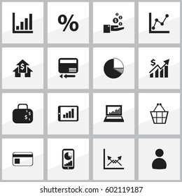 Set Of 16 Editable Logical Icons. Includes Symbols Such As Bar Chart, Circle Diagram, Graph Information And More. Can Be Used For Web, Mobile, UI And Infographic Design.