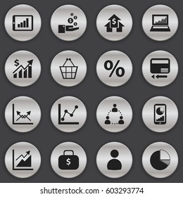 Set Of 16 Editable Logical Icons. Includes Symbols Such As Trading Purse, Banking House, User And More. Can Be Used For Web, Mobile, UI And Infographic Design.