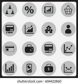 Set Of 16 Editable Logical Icons. Includes Symbols Such As Statistic, Phone Statistics, Progress And More. Can Be Used For Web, Mobile, UI And Infographic Design.