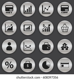 Set Of 16 Editable Logical Icons. Includes Symbols Such As Cash Briefcase, Progress, Bank Payment And More. Can Be Used For Web, Mobile, UI And Infographic Design.