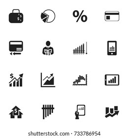 Set Of 16 Editable Logical Icons. Includes Symbols Such As Report, Bar Chart, Line Graph And More. Can Be Used For Web, Mobile, UI And Infographic Design.