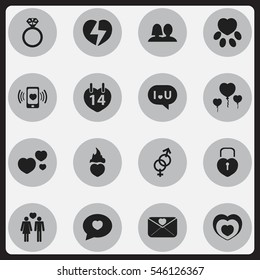 Set Of 16 Editable Love Icons. Includes Symbols Such As Heartbeat, Divorce, Shapely Balloons And More. Can Be Used For Web, Mobile, UI And Infographic Design.