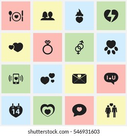 Set Of 16 Editable Love Icons. Includes Symbols Such As Sexuality, Divorce, Wedlock And More. Can Be Used For Web, Mobile, UI And Infographic Design.
