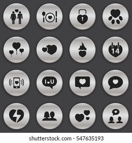 Set Of 16 Editable Love Icons. Includes Symbols Such As Proclamation, Padlock, Cutlery And More. Can Be Used For Web, Mobile, UI And Infographic Design.