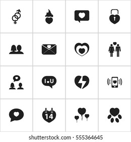 Set Of 16 Editable Love Icons. Includes Symbols Such As Passion, Smartphone, Proclamation And More. Can Be Used For Web, Mobile, UI And Infographic Design.