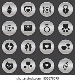 Set Of 16 Editable Love Icons. Includes Symbols Such As Trappings, Cutlery, Beloveds And More. Can Be Used For Web, Mobile, UI And Infographic Design.