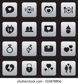 Set Of 16 Editable Love Icons. Includes Symbols Such As Dear, Passion, Trappings And More. Can Be Used For Web, Mobile, UI And Infographic Design.