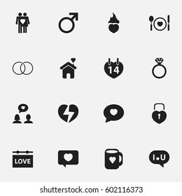 Set Of 16 Editable Love Icons. Includes Symbols Such As Couple, Home, Locked Heart And More. Can Be Used For Web, Mobile, UI And Infographic Design.