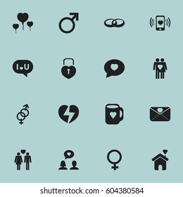 Set Of 16 Editable Love Icons. Includes Symbols Such As Male Sign, Confession, Affection Letter And More. Can Be Used For Web, Mobile, UI And Infographic Design.