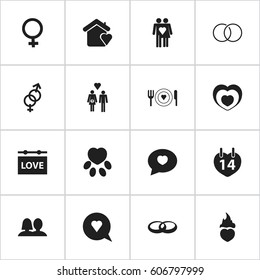 Set Of 16 Editable Love Icons. Includes Symbols Such As Pounce, Proclamation, Wedding And More. Can Be Used For Web, Mobile, UI And Infographic Design.