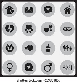 Set Of 16 Editable Love Icons. Includes Symbols Such As House, Wedding, Valentines Day And More. Can Be Used For Web, Mobile, UI And Infographic Design.