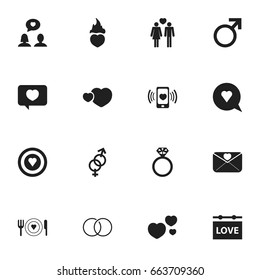 Set Of 16 Editable Love Icons. Includes Symbols Such As Dartboard, Bubble, Love Message And More. Can Be Used For Web, Mobile, UI And Infographic Design.