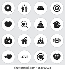 Set Of 16 Editable Love Icons. Includes Symbols Such As Love, Prohibit, Loupe And More. Can Be Used For Web, Mobile, UI And Infographic Design.