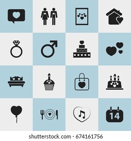 Set Of 16 Editable Love Icons. Includes Symbols Such As Married, Calendar, House And More. Can Be Used For Web, Mobile, UI And Infographic Design.