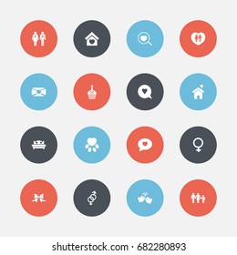 Set Of 16 Editable Love Icons. Includes Symbols Such As Mail, Home, Sparrow And More. Can Be Used For Web, Mobile, UI And Infographic Design.