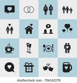 Set Of 16 Editable Love Icons. Includes Symbols Such As Celebration, Married, Sparrow And More. Can Be Used For Web, Mobile, UI And Infographic Design.