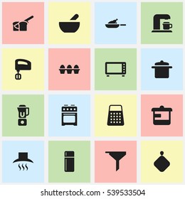 Set Of 16 Editable Meal Icons. Includes Symbols Such As Refrigerator, Kitchen Hood, Cookware And More. Can Be Used For Web, Mobile, UI And Infographic Design.