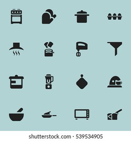 Set Of 16 Editable Meal Icons. Includes Symbols Such As Kitchen Hood, Stove, Egg Carton And More. Can Be Used For Web, Mobile, UI And Infographic Design.