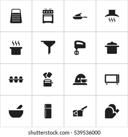Set Of 16 Editable Meal Icons. Includes Symbols Such As Grill, Cookware, Kitchen Hood And More. Can Be Used For Web, Mobile, UI And Infographic Design.
