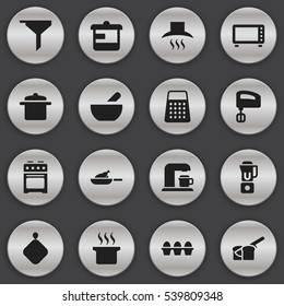 Set Of 16 Editable Meal Icons. Includes Symbols Such As Pot-Holder, Grill, Shredder And More. Can Be Used For Web, Mobile, UI And Infographic Design.