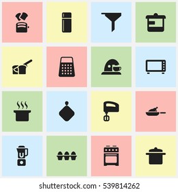 Set Of 16 Editable Meal Icons. Includes Symbols Such As Utensil, Egg Carton, Stove And More. Can Be Used For Web, Mobile, UI And Infographic Design.