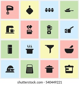 Set Of 16 Editable Meal Icons. Includes Symbols Such As Filtering, Shredder, Bakery And More. Can Be Used For Web, Mobile, UI And Infographic Design.