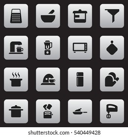 Set Of 16 Editable Meal Icons. Includes Symbols Such As Slice Bread, Oven, Drink Maker And More. Can Be Used For Web, Mobile, UI And Infographic Design.
