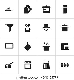 Set Of 16 Editable Meal Icons. Includes Symbols Such As Refrigerator, Filtering, Bakery And More. Can Be Used For Web, Mobile, UI And Infographic Design.