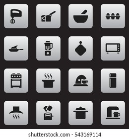 Set Of 16 Editable Meal Icons. Includes Symbols Such As Grill, Bakery, Cookware And More. Can Be Used For Web, Mobile, UI And Infographic Design.