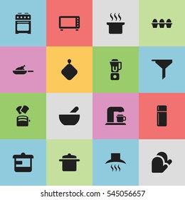 Set Of 16 Editable Meal Icons. Includes Symbols Such As Egg Carton, Grill, Refrigerator And More. Can Be Used For Web, Mobile, UI And Infographic Design.