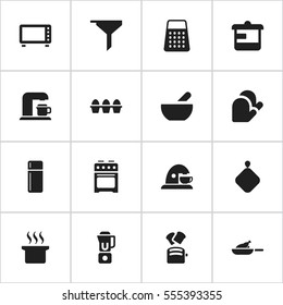 Set Of 16 Editable Meal Icons. Includes Symbols Such As Soup, Oven, Soup Pot And More. Can Be Used For Web, Mobile, UI And Infographic Design.