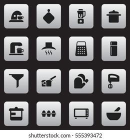 Set Of 16 Editable Meal Icons. Includes Symbols Such As Oven, Agitator, Egg Carton And More. Can Be Used For Web, Mobile, UI And Infographic Design.
