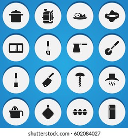 Set Of 16 Editable Meal Icons. Includes Symbols Such As Pot-Holder, Juicer, Wine Opener And More. Can Be Used For Web, Mobile, UI And Infographic Design.