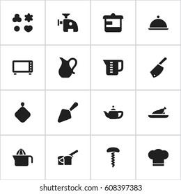 Set Of 16 Editable Meal Icons. Includes Symbols Such As Backsword, Salver, Pot-Holder And More. Can Be Used For Web, Mobile, UI And Infographic Design.