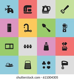 Set Of 16 Editable Meal Icons. Includes Symbols Such As Meat, Paprika, Shortcake And More. Can Be Used For Web, Mobile, UI And Infographic Design.