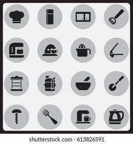 Set Of 16 Editable Meal Icons. Includes Symbols Such As Husker, Squeezer, Drink Maker And More. Can Be Used For Web, Mobile, UI And Infographic Design.