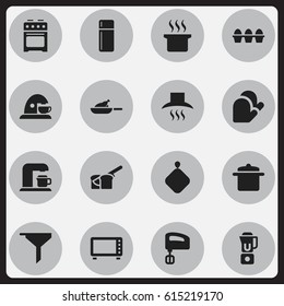 Set Of 16 Editable Meal Icons. Includes Symbols Such As Egg Carton, Agitator, Grill And More. Can Be Used For Web, Mobile, UI And Infographic Design.