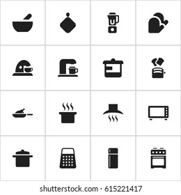 Set Of 16 Editable Meal Icons. Includes Symbols Such As Shredder, Kitchen Glove, Soup And More. Can Be Used For Web, Mobile, UI And Infographic Design.